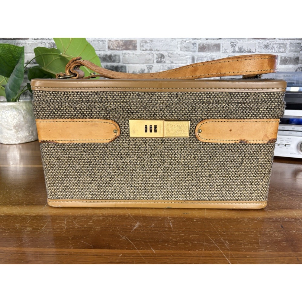 Hartmann Vintage Tweed Leather Train Case⭐️Makeup Toile Interior⭐️15" Travel Bag - Picture 3 of 14